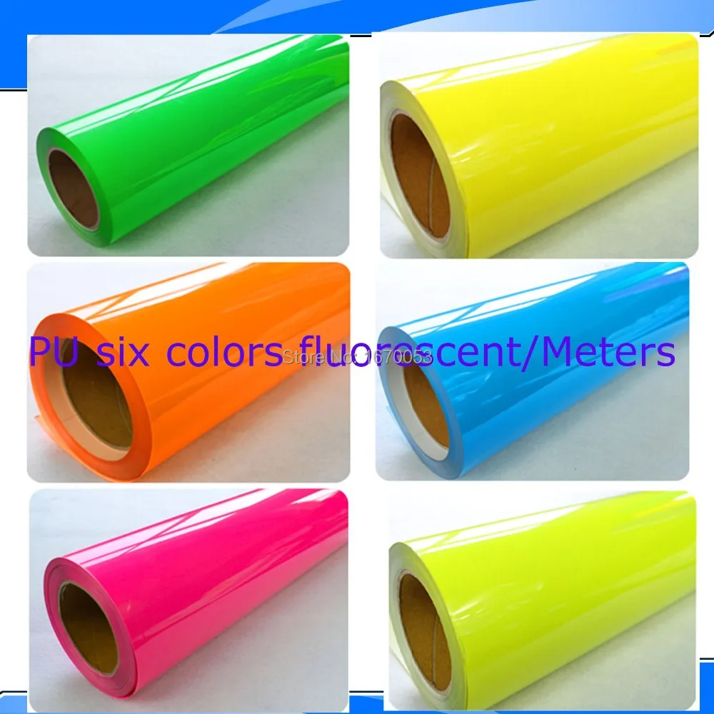 

Fast Shipping Fluomescent Film For Six Colors/ Meter= (50cmx100cm)X6 Heat PU Vinyl