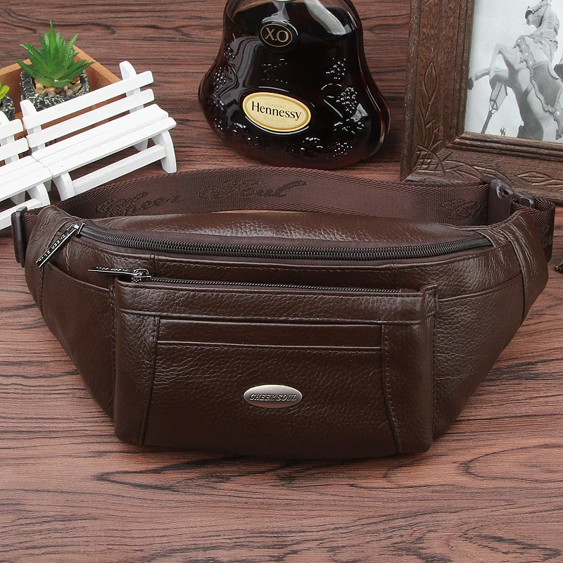 New Style Genuine Leather Male Bags Fashion Belt Bag Men Travel Fanny Pack Classic Retro Locomotive Waist Bag FD68279552