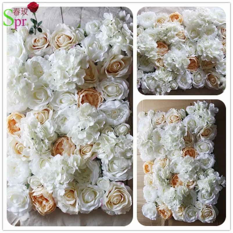 

2018 SPR wedding flower wall backdrop white champagne Artificial silk rose stage decoration arrangement decorative flore