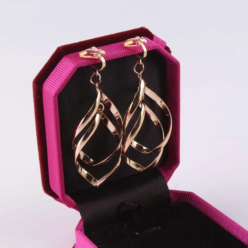 Charm Fashion Long Clip on earrings Women Gold Multilayer Hollow Metal No Pierced Earring  Jewelry