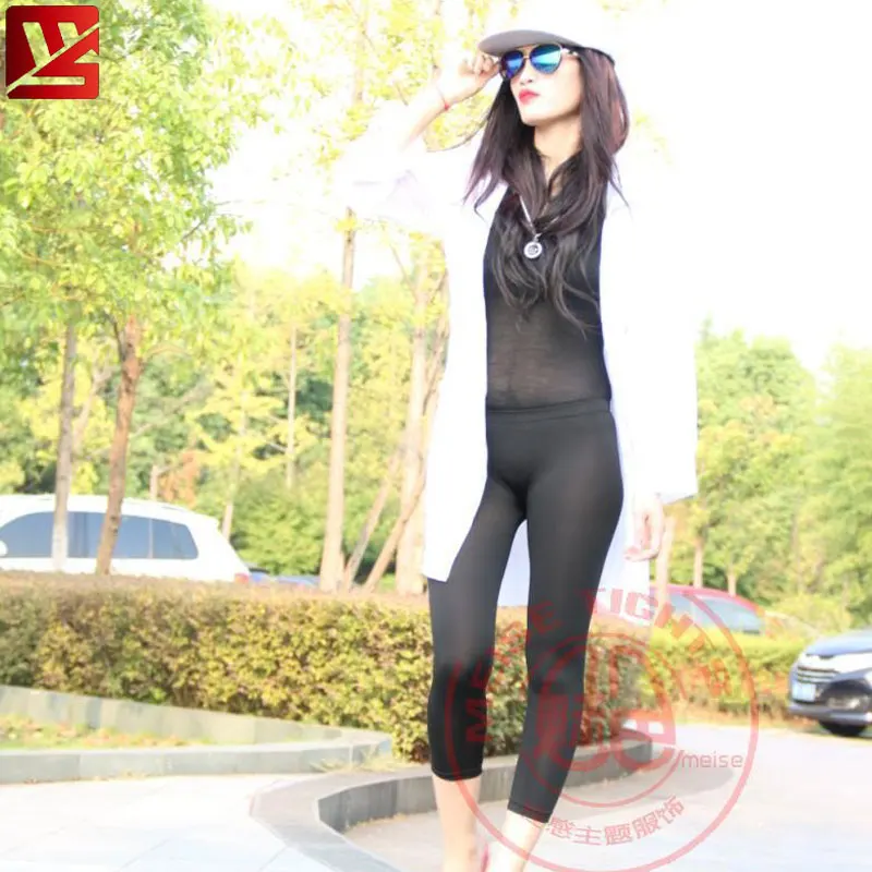 MEISE Sexy Hip Push UP ołówkowe spodnie przepuszczalne zwykłe spodenki Capri Casual Slim Sexy Legging niski wzrost talii spodnie na dole