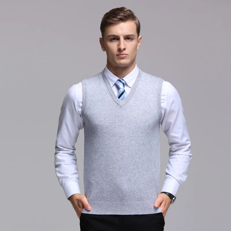 

High quality men's cashmere sweater vest autumn & winter sleeveless sweater male office solid color V-neck wool vest pullover