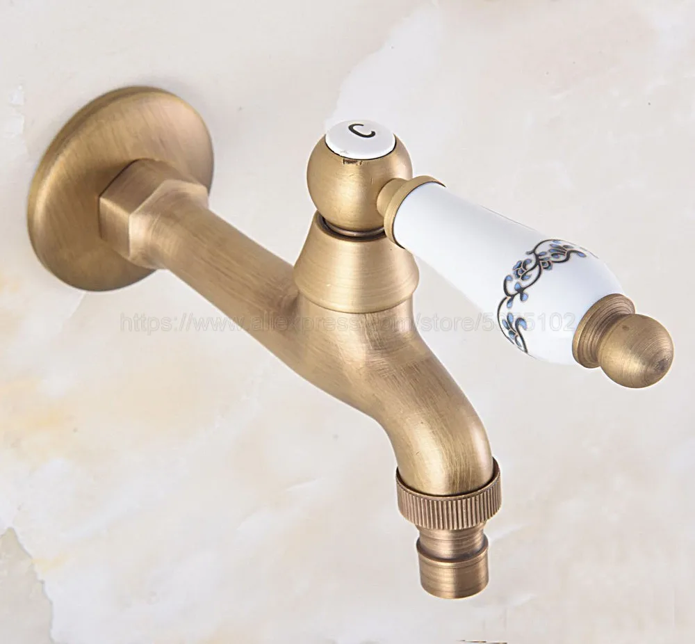 Antique Brass Wall Mount Washing Machine Taps Bathroom Corner Mop Pool Small Tap Outdoor Garden Cold Water Faucet zav313