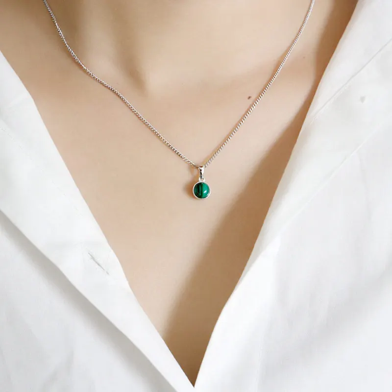 F.I.N.S Classic Hot 100% 925 Sterling Silver Natural Malachite Blue-Sand Crystal Opal Stone Tigereye Gem Pendants Je