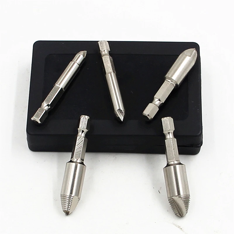 Juego de Extractor de tornillos dañados, herramientas de carpintería para Taladro, Taladro Manual, doble extremo, 5 uds.