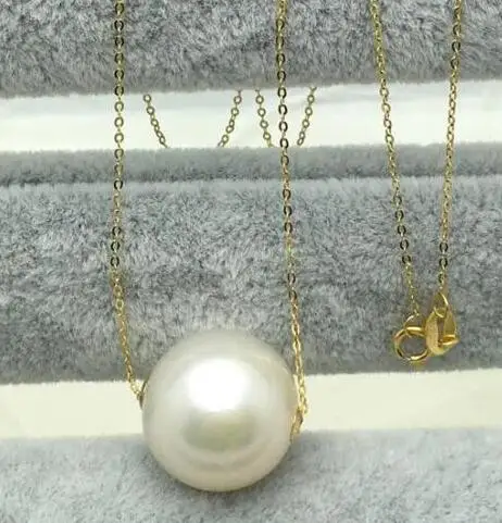 Free shipping 18k GOLD AAA++ 13-14MM NATURE SOUTH SEA WHITE PEARL PENDANT NECKLACE 18 INCHES