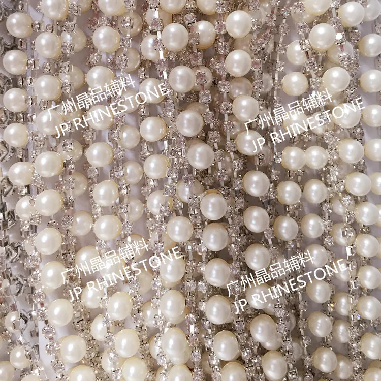 

hot selling of 8mm cup chain rhinestone with pearls trimming 10 yards each roll ;shiny pearl chain for bracelet free shipping