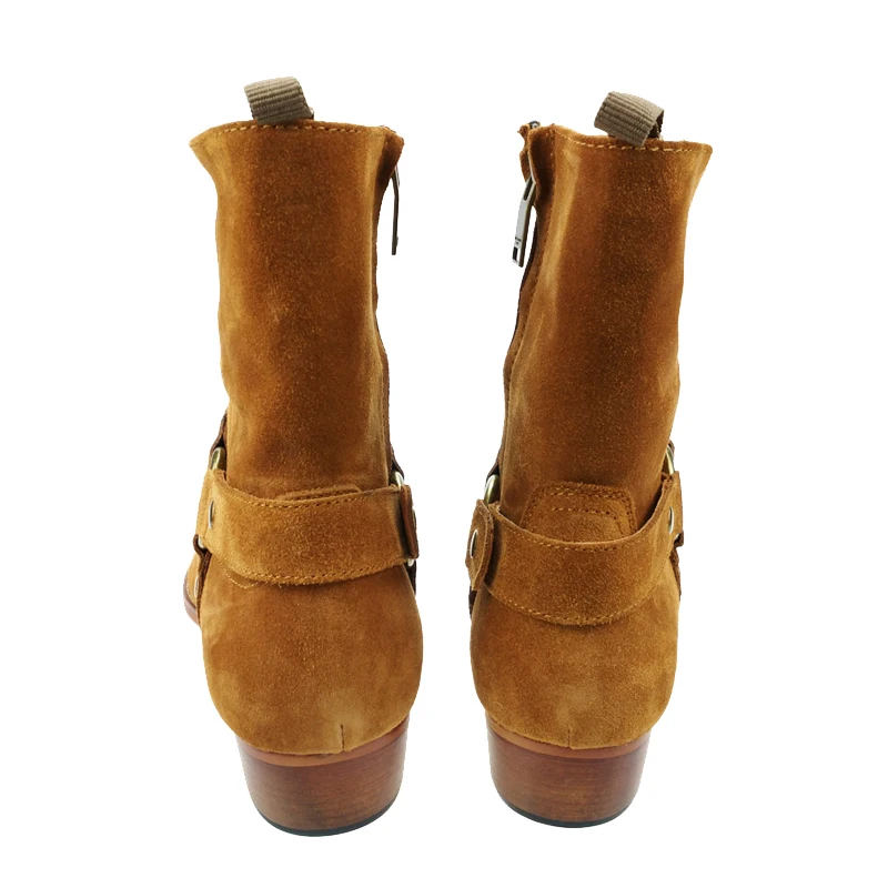 Italy Design Men Pointed Toe Motor Riding Boots Man Footwear Genuine Leather Suede Buckle Ankle Knight Cowboy Botas Winter Shoes