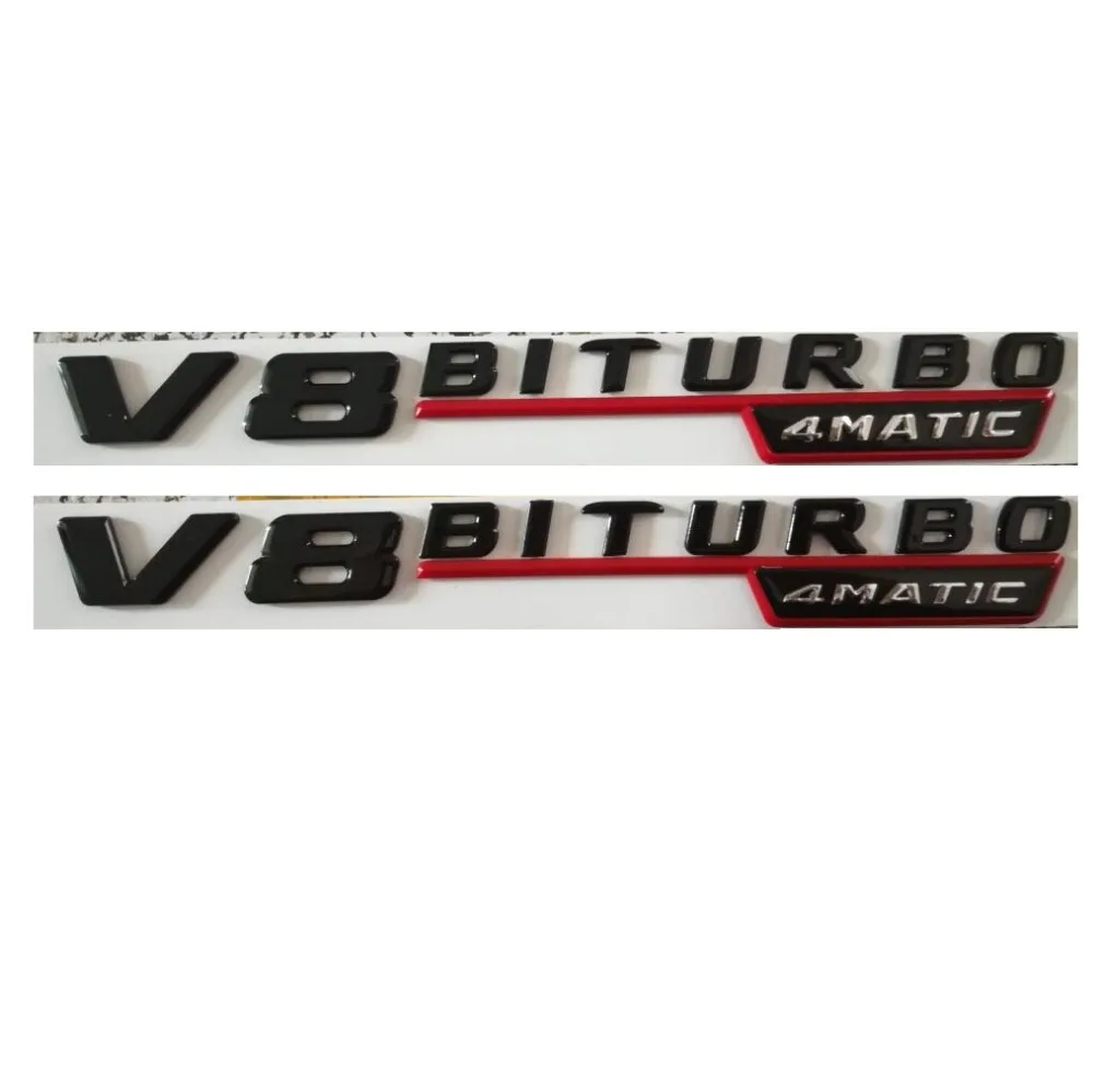 

1 Pair Gloss Black Red V8 BITURBO 4MATIC Trunk Fender Letters Emblems Badges for Mercedes Benz AMG 2017+