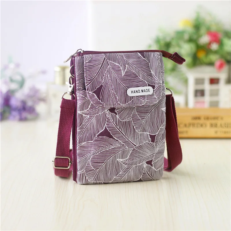 Women Canvas Small Shoulder Crossbody Bag Ladies Leaves Printing Handbag Female Money Phone Pouch Bolsa Feminina Bolso for Girls