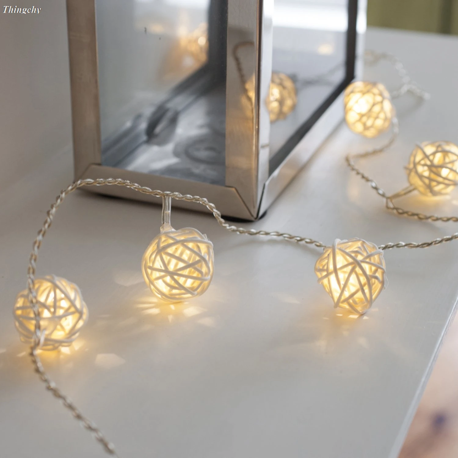 White Rattan Ball LED String Lighting Battery Operated Christmas Light For Wedding Party Home Garland Table Decoration