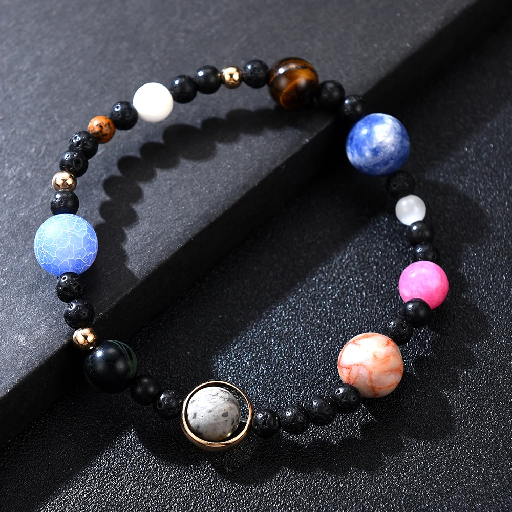 Charm Solar System 9 Planets Universe Stars Men Natural Stones Beaded Galaxy Strand Bracelets For Women Saturn Pluto Earth Moon