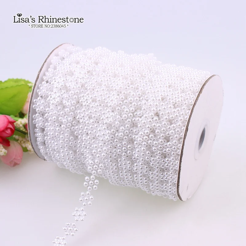 6mm 50 Meters/Roll Half Snowflower Flat Back Plastic Pearl Trim Flatback Pearl Bead Chain DIY Garment Accessories VX11