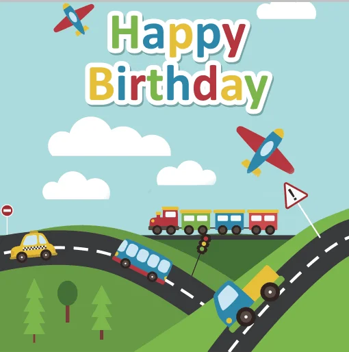 10x10FT Cartoon Train Cars City Traffic Road Happy Birthday Plane Custom Photo Backdrops Studio Backgrounds Vinyl 300cm x 300cm