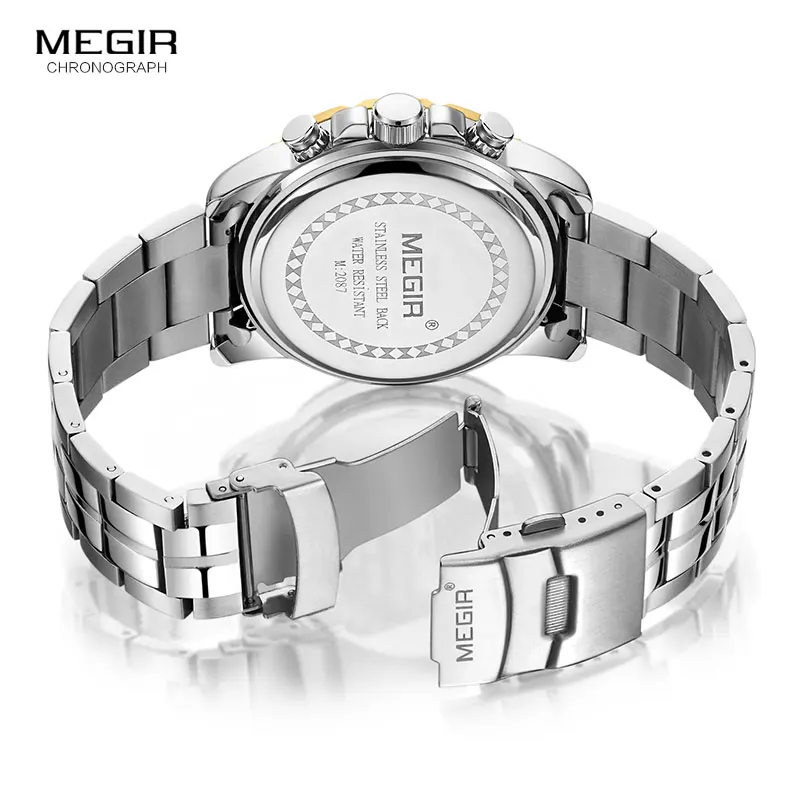 MEGIR herren Business Chronograph Quarz Uhren Wasserdicht Leucht Armee Armbanduhr Uhr Mann Relogios Masculino Uhr 2087 Gold