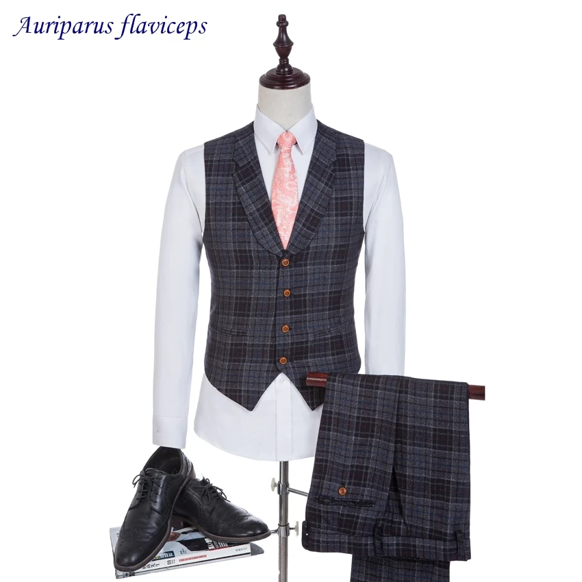 

2023 Man Suit Tweed Suit Shawl Lapel Groom Dress Groomsman Vest Custom Made Check Wedding Waistcoat (pants+vest)