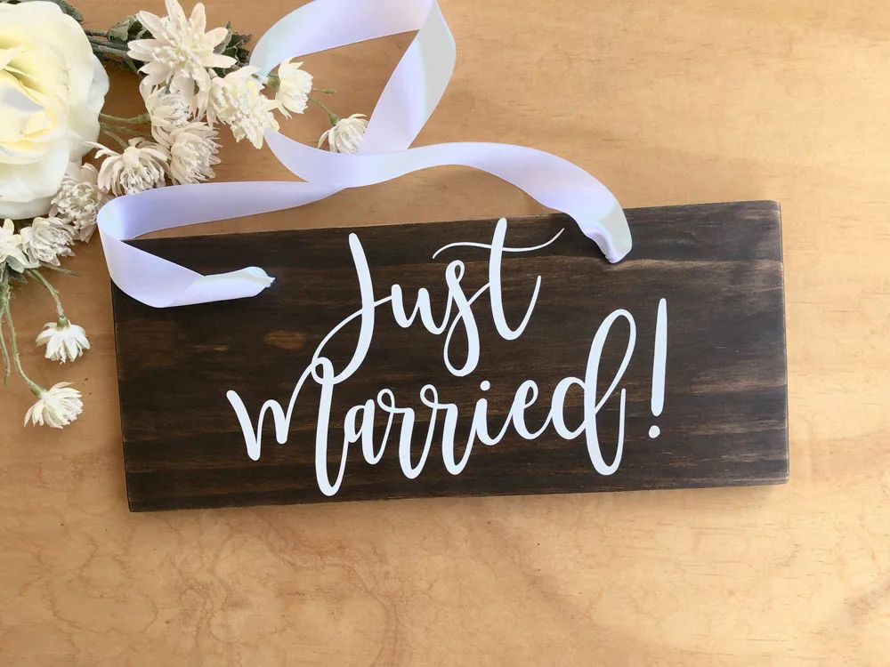 Just Married Sign Decals Rustic Wooden Wedding Sticker Removable Self Adhesive Vinyl Decal Stickers Wedding Decoration G212