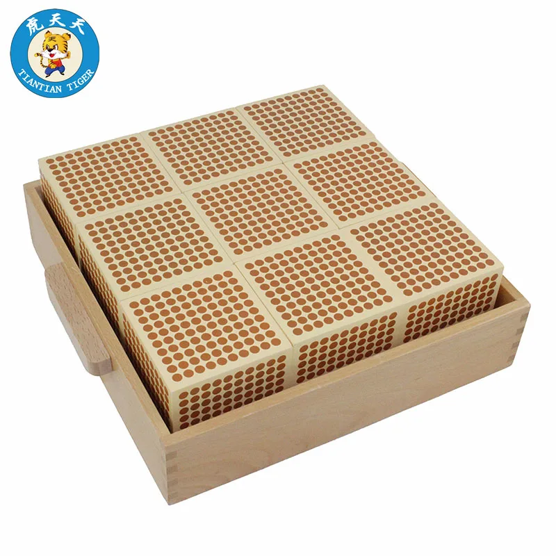 Montessori Mathematics Toys Learning Eucation Wooden Toys For Children 9 Wooden Thousand Cubes With Tray