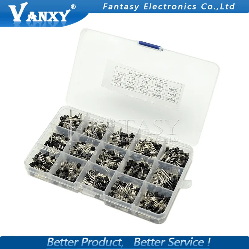 15 value 600pcs Transistor TO-92 Box Kit A1015 A733 C945 C1815 S8050 S8550 S9012 S9013 S9014 S9015 2N3904 2N3906 2N5401 2N5551