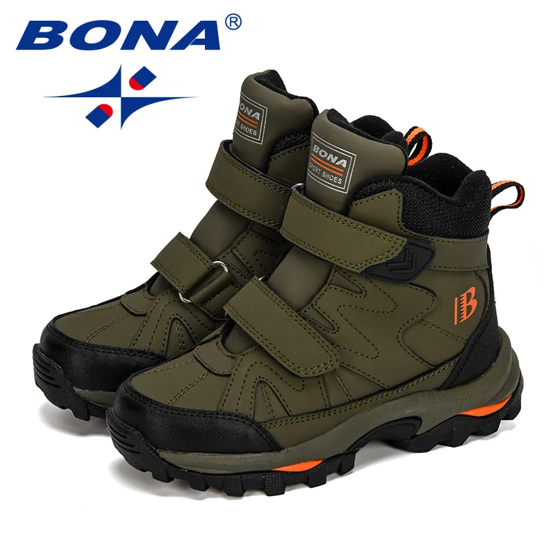 BONA New Popular Style Winter Children\'s Snow Boots Boys Girls Fashion Waterproof Warm Shoes Kids Thick Mid Non-Slip Boots