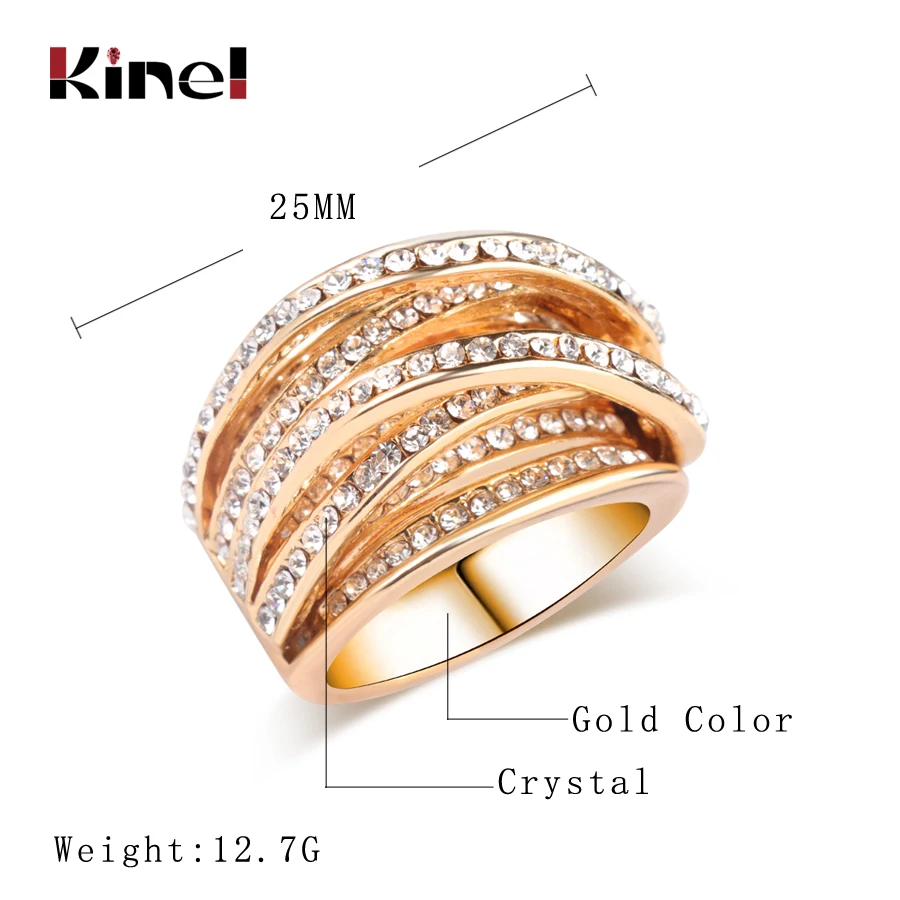 Kinel Hot Vintage Antique Multilayer Ring For Women Mosaic AAA Zircon Crystal Gold Color Double X Ring Finger Luxury Bijoux