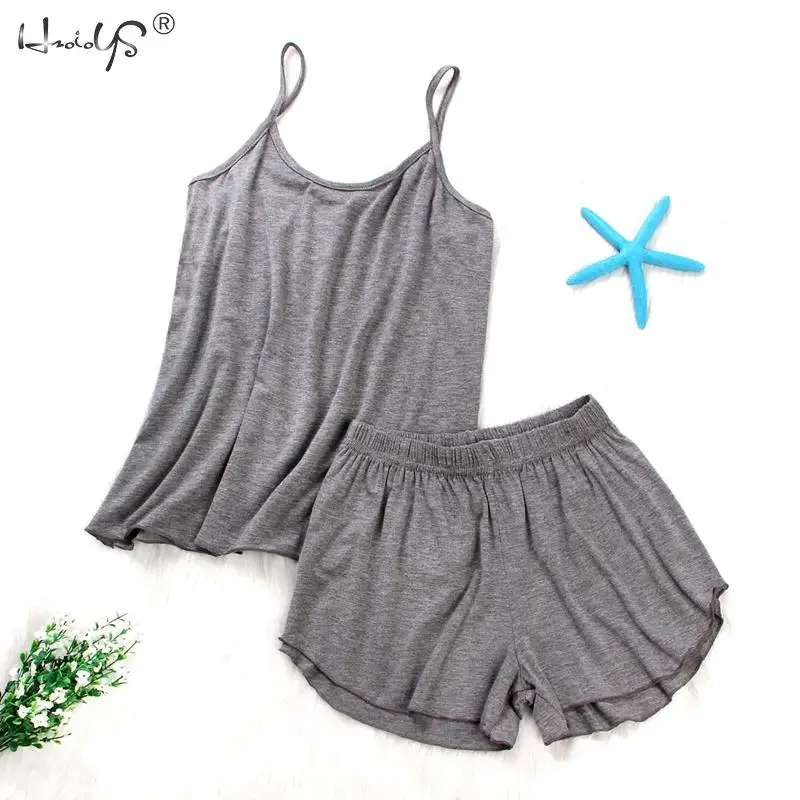 

Women Sexy Lingerie Pajamas Summer Cotton Sleepwear Solid Spaghetti Strap Cami Tops Shorts Loose Pajamas Set Home Suit