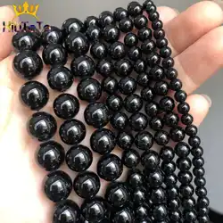 Natural Genuine Black Tourmaline Beads Round Gem Loose Stone Beads For Jewelry Making DIY Bracelet Necklace 15'' 4/6/8/10/12mm