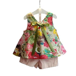 Summer Baby Girls Clothes Set Flower Princess Sleeveless Vest Dress Short Pant 2PCS Set Toddler Girl suit Child Kids Outfit A286