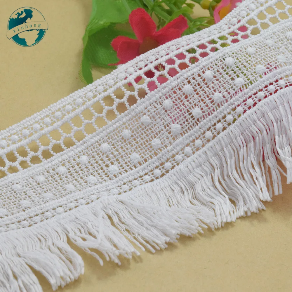 7cm Width White Polyester Embroidery French Lace Ribbon Fabric Guipure Diy Trims Warp Knitting Dress Sewing Accessories#3715