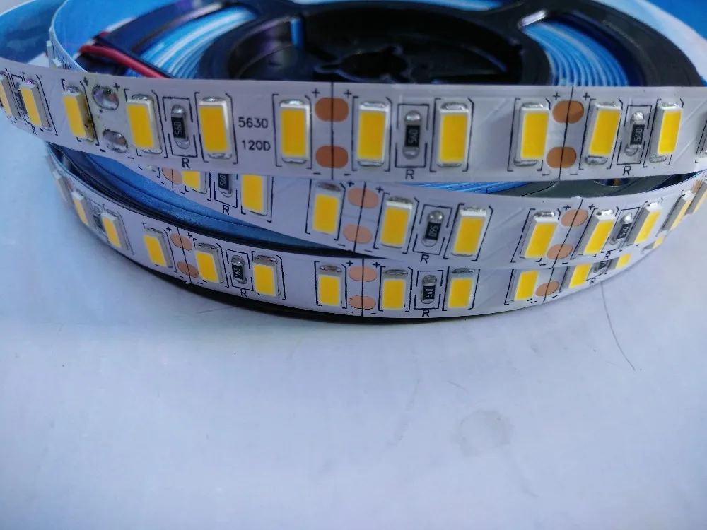 

Extra bright 20pcs 100meters no-waterproof IP20 SMD5630 led strip Dc12v 120LED/m Flexible Strip Light Decorative LED tape 5M/pcs