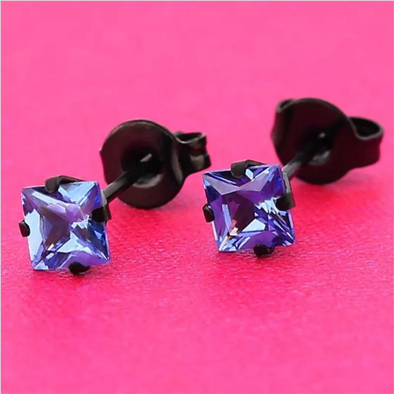 Earrings With 4mm AAA Colorful Square Zircons 316l Stainless Steel Earring IP Plating No Fade Allergy Free