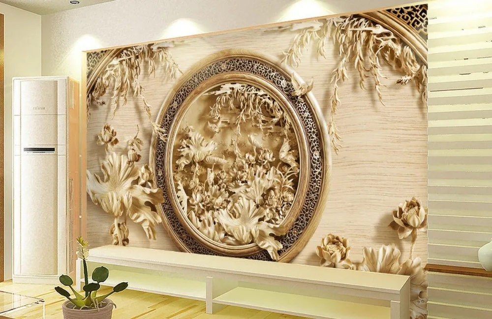 

Custom photo wallpaper Large 3D Stereo romantic 3D TV backdrop lotus carvings wallpaper flower