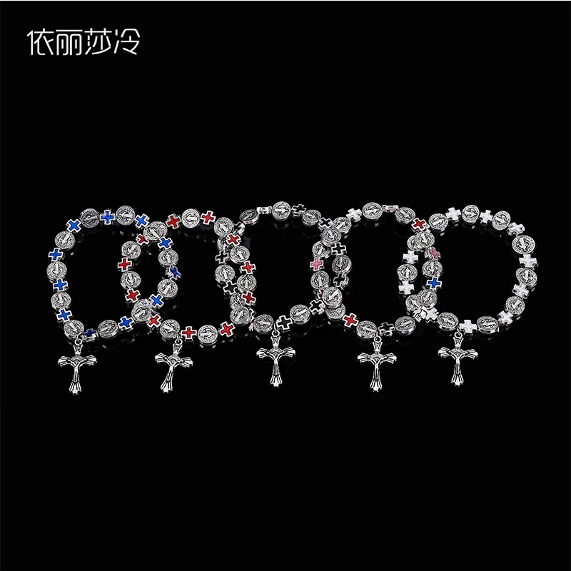 يسوع الصليب مطرز سوار، المسيح سانت سانت بنديكت سوار مطرز، المسيح الأساسية مطرز سوار القلب المقدس. #6