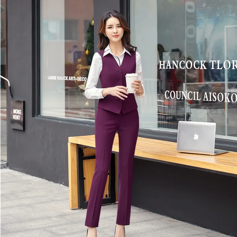 Formal Women Business Suits Uniform Designs 2 Piece Set with Tops and Pants Business Work Wear Pants Suits Trousers Sets