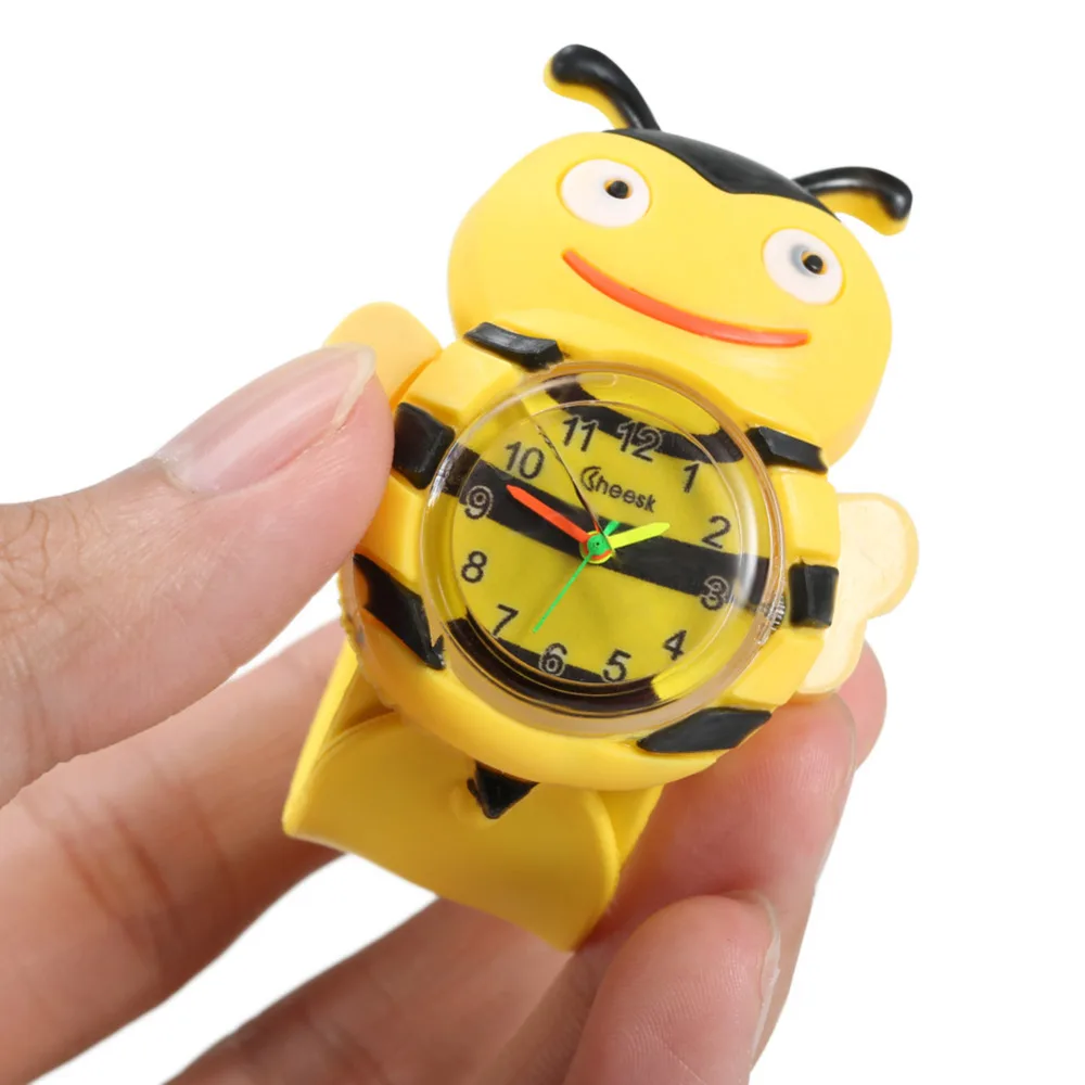 Chirldren Watch Digital Slap Watch Cute Cartoon Bee Watches for Kids Yellow Flap ring Watch For Baby girl Boy Clock Toy Gift