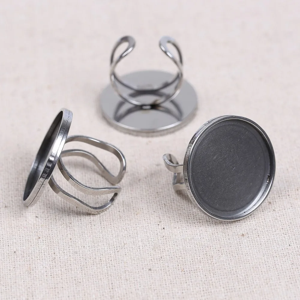 reidgaller 5pcs 25mm cabochon ring base stainless steel blank metal rings bezel tray diy jewelry findings