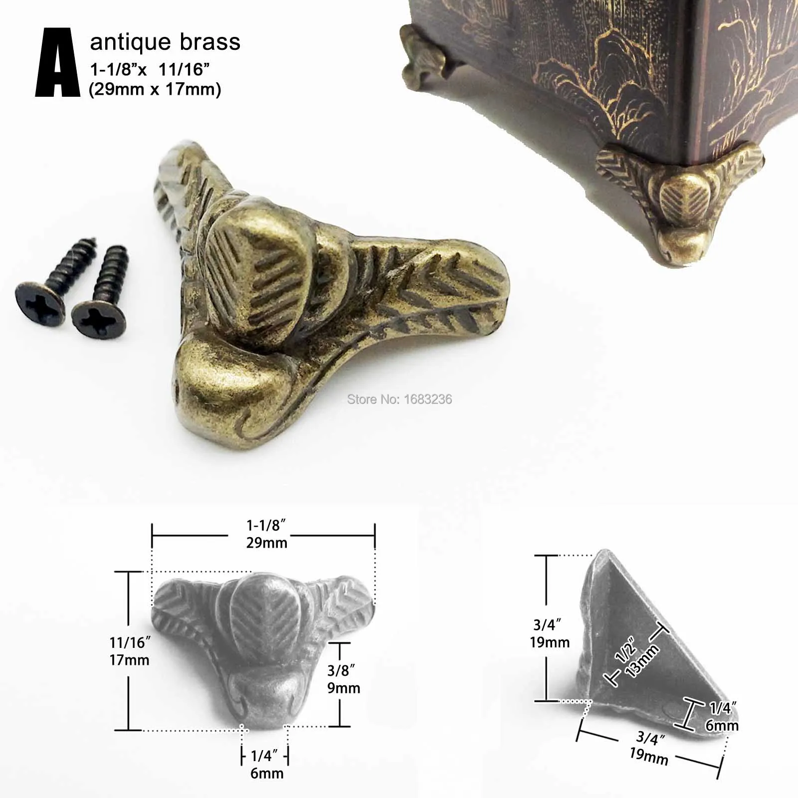 HZYUEGOU 4 Stück Schmuckkisten aus Holz, Geschenkbox, Weinbehälter, dekorative Füße, Eckenschutz, Stützhalterung, Gold, Silber, Bronze – Detail 14