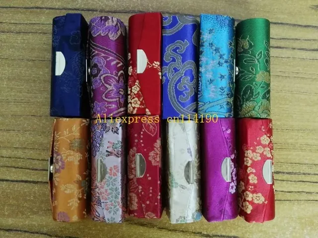 

100pcs/lot Retro New Lipstick Brocade Embroidered Flower Design Holder Box with Mirror Cosmetic Bags Multicolors Cases