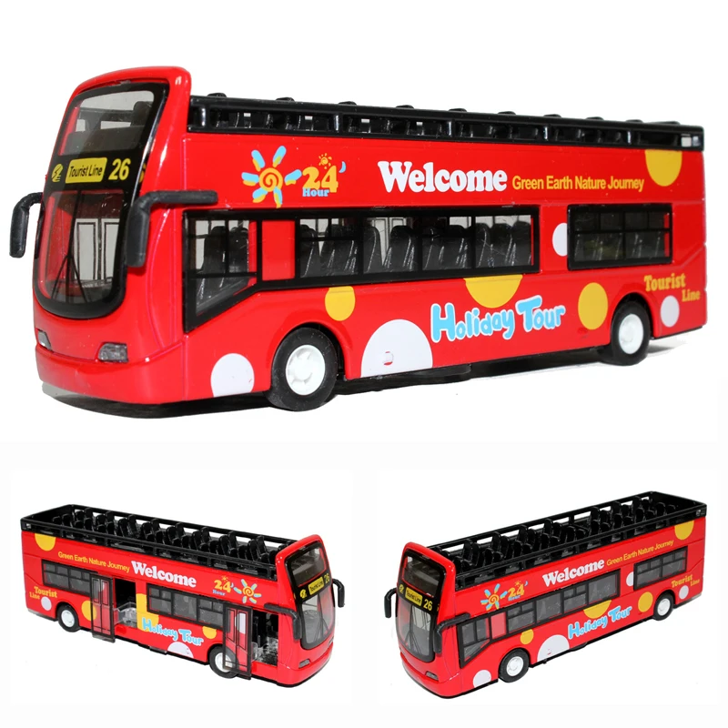 Light Up Musical Pullback Alloy Public Bus Modle Tourism Bus Toy Kids Boys Toy Car Double Decker Bus