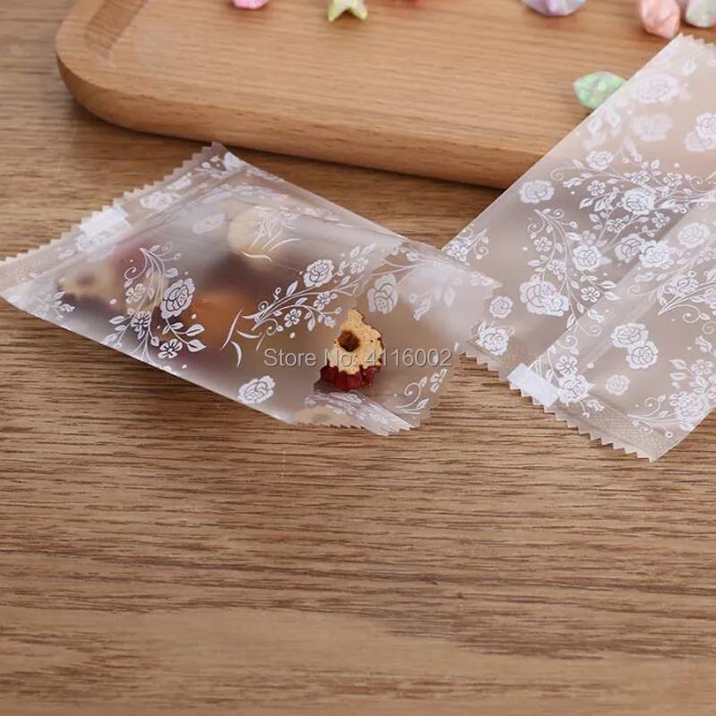 10000pcs/lot White Floral Machine Seal Biscuit Bags Frosted Flower Tea Packing Bag Open Top Cookies Bags