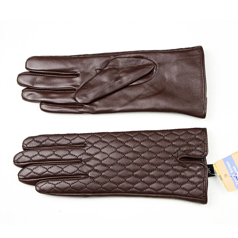 Guantes de piel de oveja con pantalla táctil para mujer, guantes cálidos de cuero de Color, estilo bordado a la moda, forro de Cachemira, Otoño e