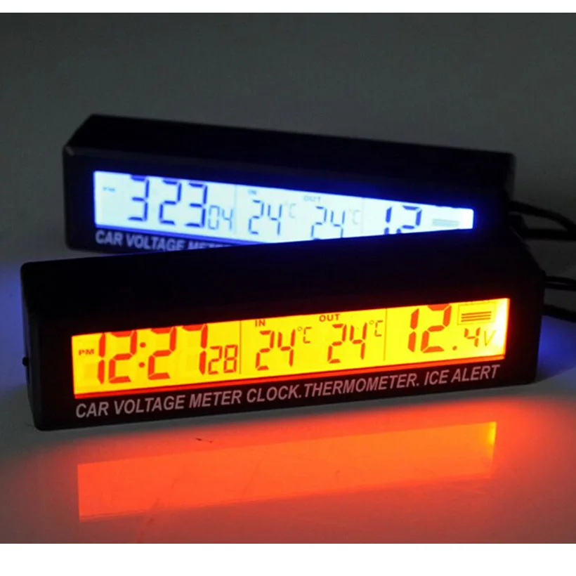 High quality 3in1 Digital LCD Clock Screen car auto vehicle time clock temperature thermometer voltage voltmeter free shipping