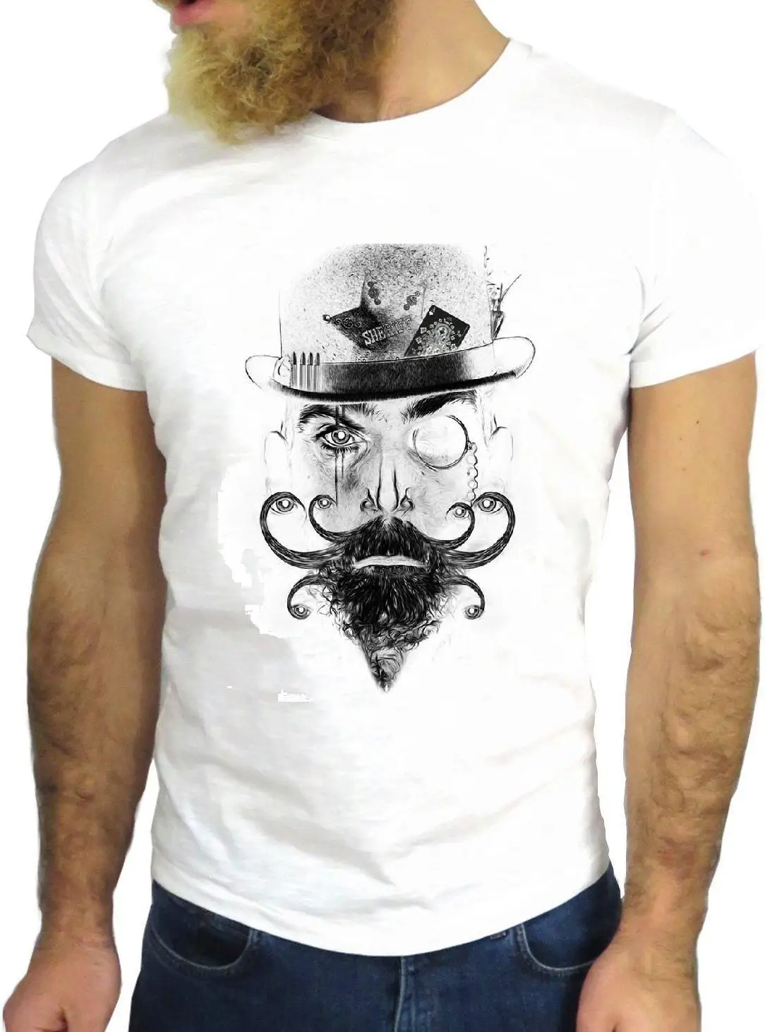 2019 Men T Shirt Fashion O-Neck Tshirt Homme Man Beard Hat Mustache Cartoon Hipster Nice Novelty T-Shirt