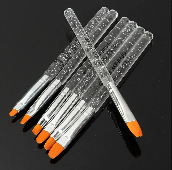 NEW DESIGN  Fashion Glitter Metal Handle Nylon Hair Angular Gel Brush with Cap Makeup Nail Art Brushes  Phototherapy pen