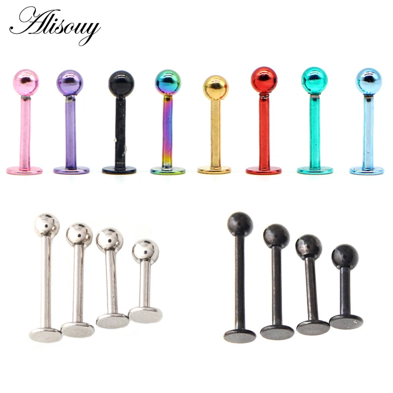 Alisouy 1Piece Surgical Steel Assorted Colors Labret Stud Lip Piercing Ear Cartilage Tragus Helix Ring Fashion Charming Jewelry