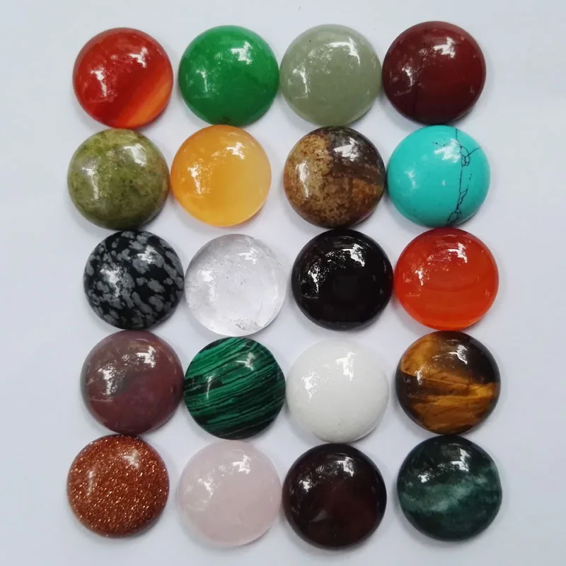 fashion Good quality 16x16MM mixed Natural Stone round Beads cabochon stones charm Ring accessories 50Pc diy gift no hole