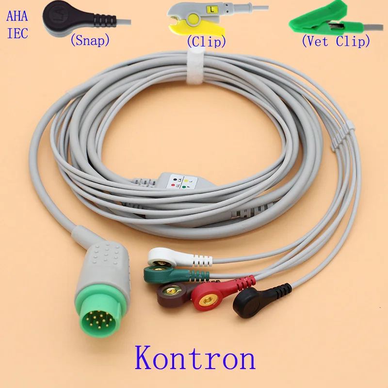 

12pins ECG EKG 5 leads cable and electrode leadwire for Kontron 7000/7250/KAAT/Kolormon/Micromon/Minimon,with Animal ECG cable,