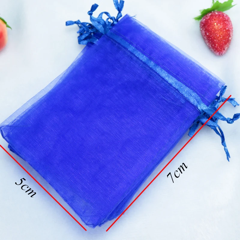 New Arrive 100pcs/lot Classic 5x7cm Royal Blue Gift Packing Candy Small Organza Bags Custom Jewelry Christmas Gift Bags