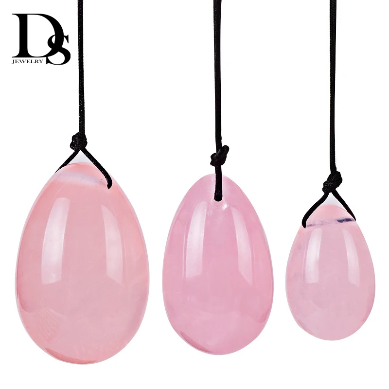 3 Pcs Natural Rose Quartz Yoni Eggs Drilled Jade Ball Rope Women Kegel Exercise Pelvic Muscle Vaginal Tightening Body Massage