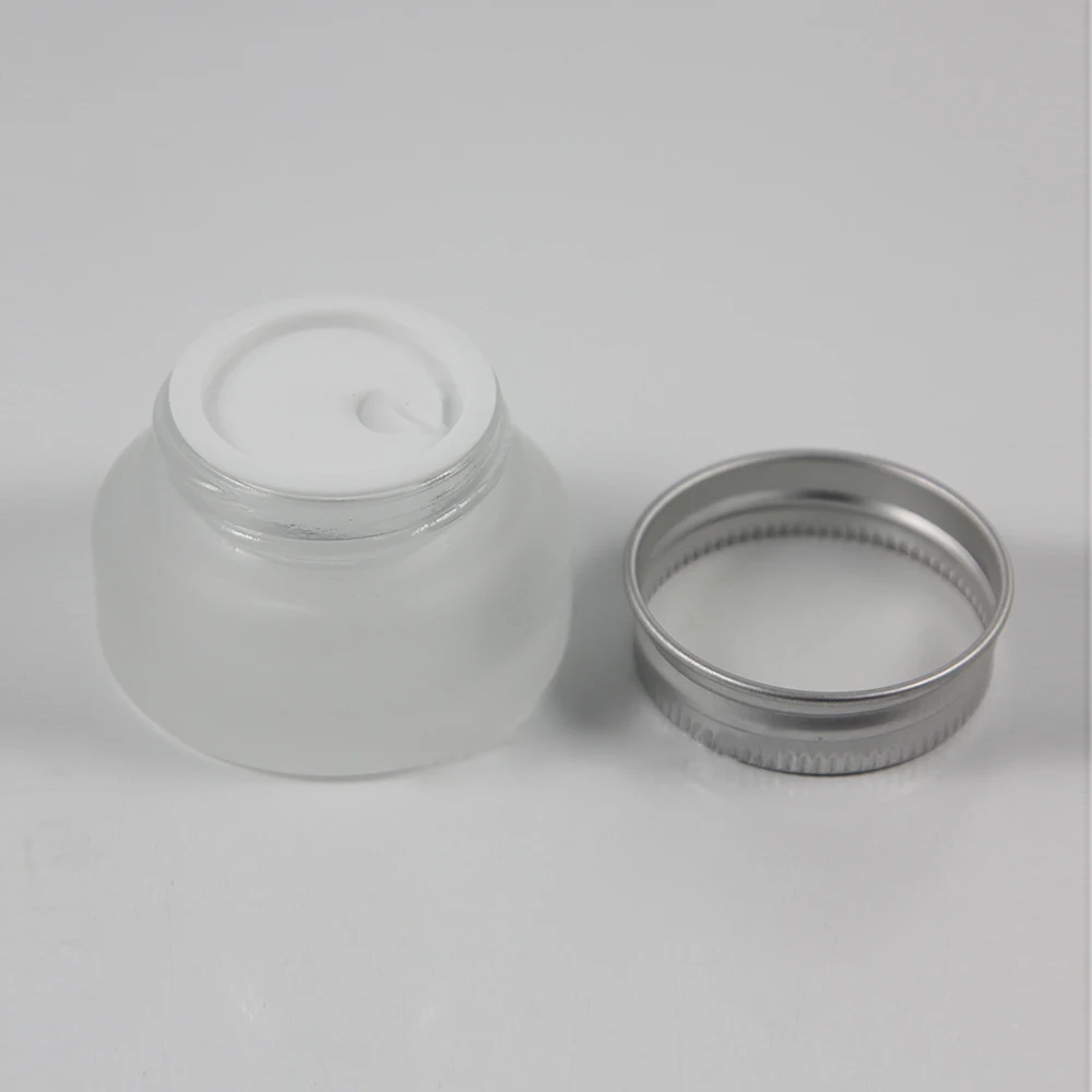 

30pcs wholesale 15g clear frosted glass cream jar with silver lid, empty frost glass 15 gram cosmetic jar for eye cream